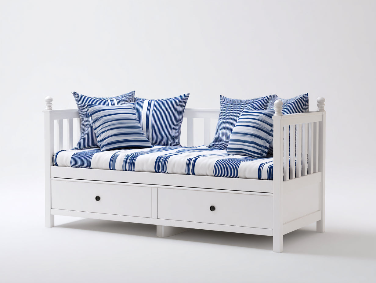 Canapé lit - Bois-Tissu - 200x90x86 cm - Blanc-Bleu - Scandinave