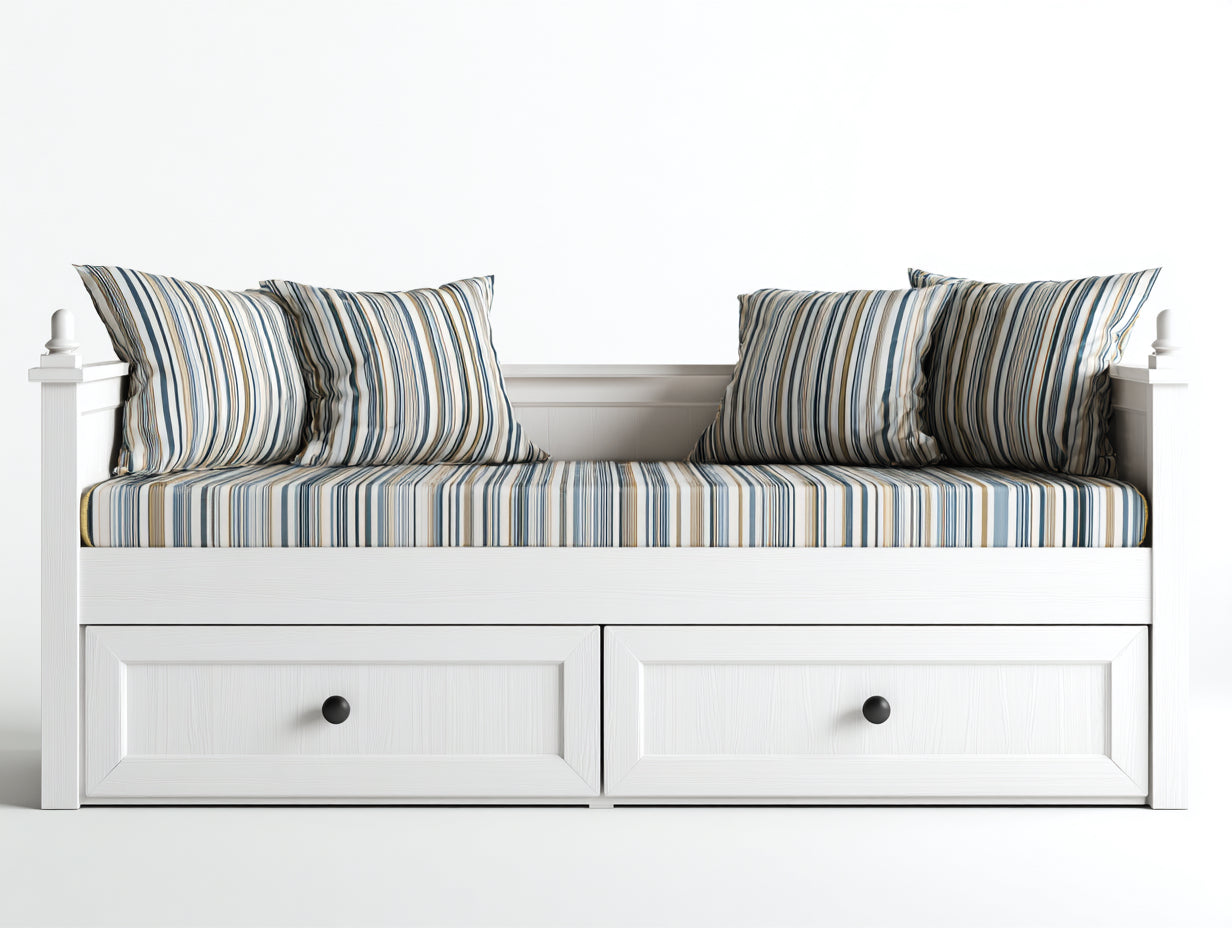 Canapé lit - Bois-Tissu - 204x93x86 cm - Blanc-Bleu-Beige - Classique