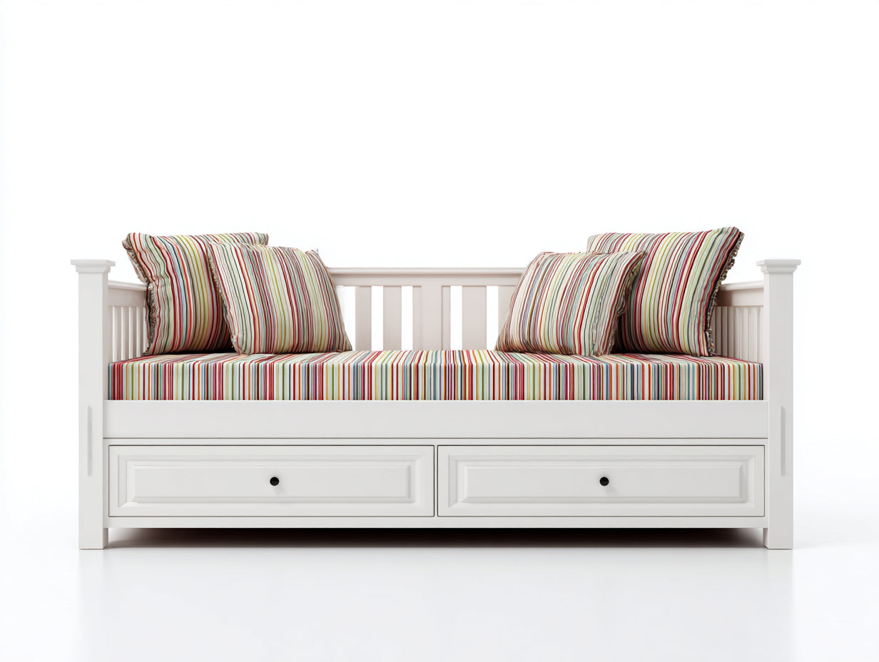 Canapé lit - Bois-Tissu - 200x92x83 cm - Blanc-Multicolore - Campagne