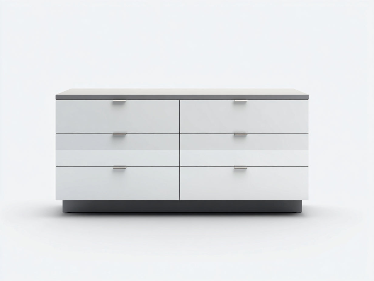 Commode - bois-métal - 142x46x80 cm - blanc-gris anthracite - contemporain