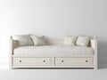 Canapé lit - Bois-Tissu - 205x94x84 cm - Blanc-Beige - Traditionnel