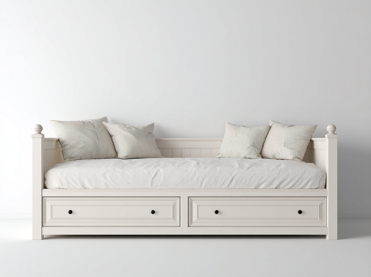 Canapé lit - Bois-Tissu - 205x94x84 cm - Blanc-Beige - Traditionnel