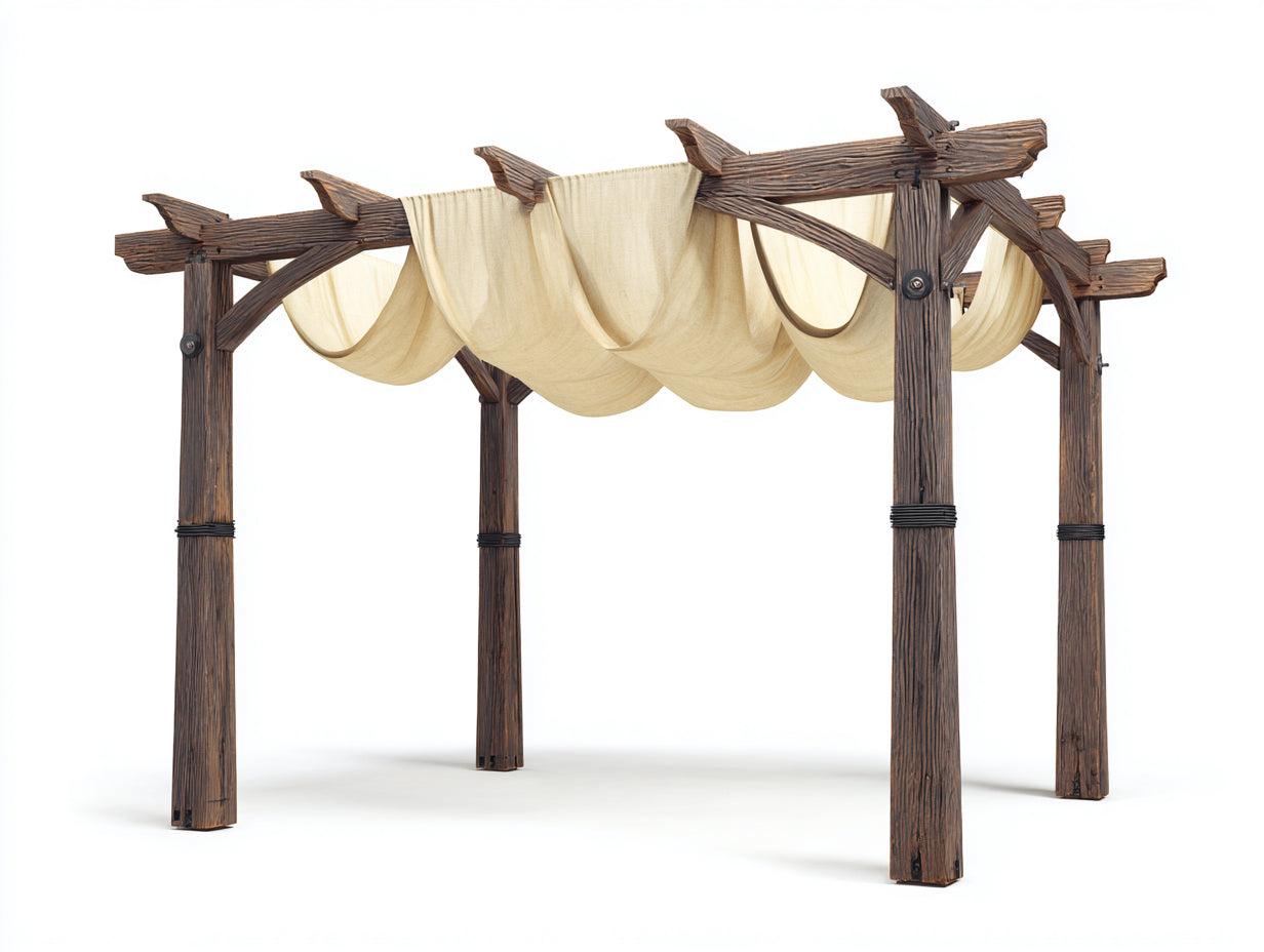 Pergolas et tonnelles - bois-tissu - 300x300x260 cm - brun foncé-beige - rustique
