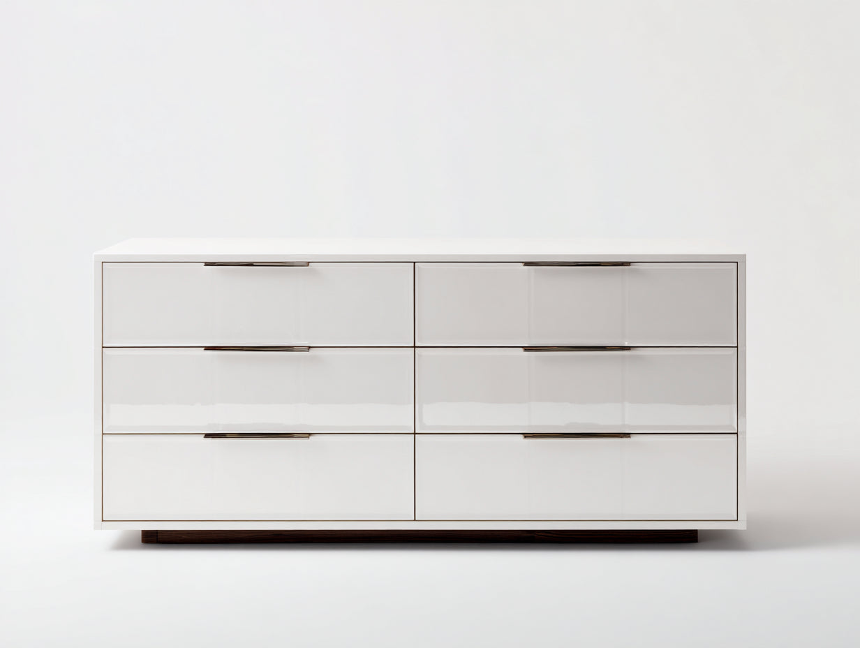 Commode - bois-métal - 148x46x80 cm - blanc brillant - contemporain