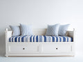 Canapé lit - Bois-Tissu - 202x93x84 cm - Blanc-Bleu - Bord de mer