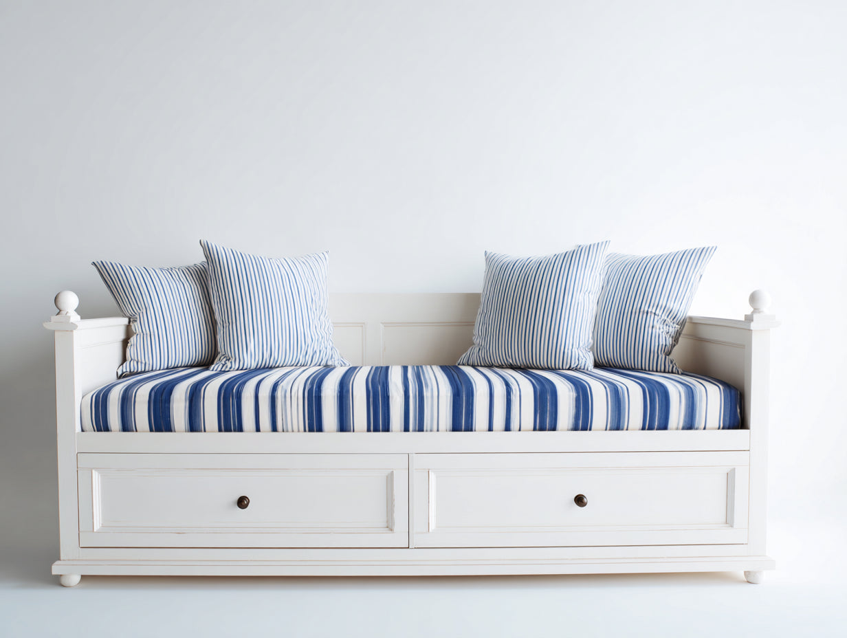 Canapé lit - Bois-Tissu - 202x93x84 cm - Blanc-Bleu - Bord de mer