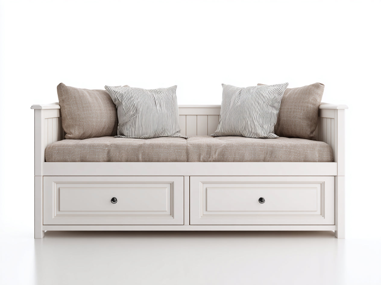 Canapé lit - Bois-Tissu - 201x92x80 cm - Blanc-Beige - Classique