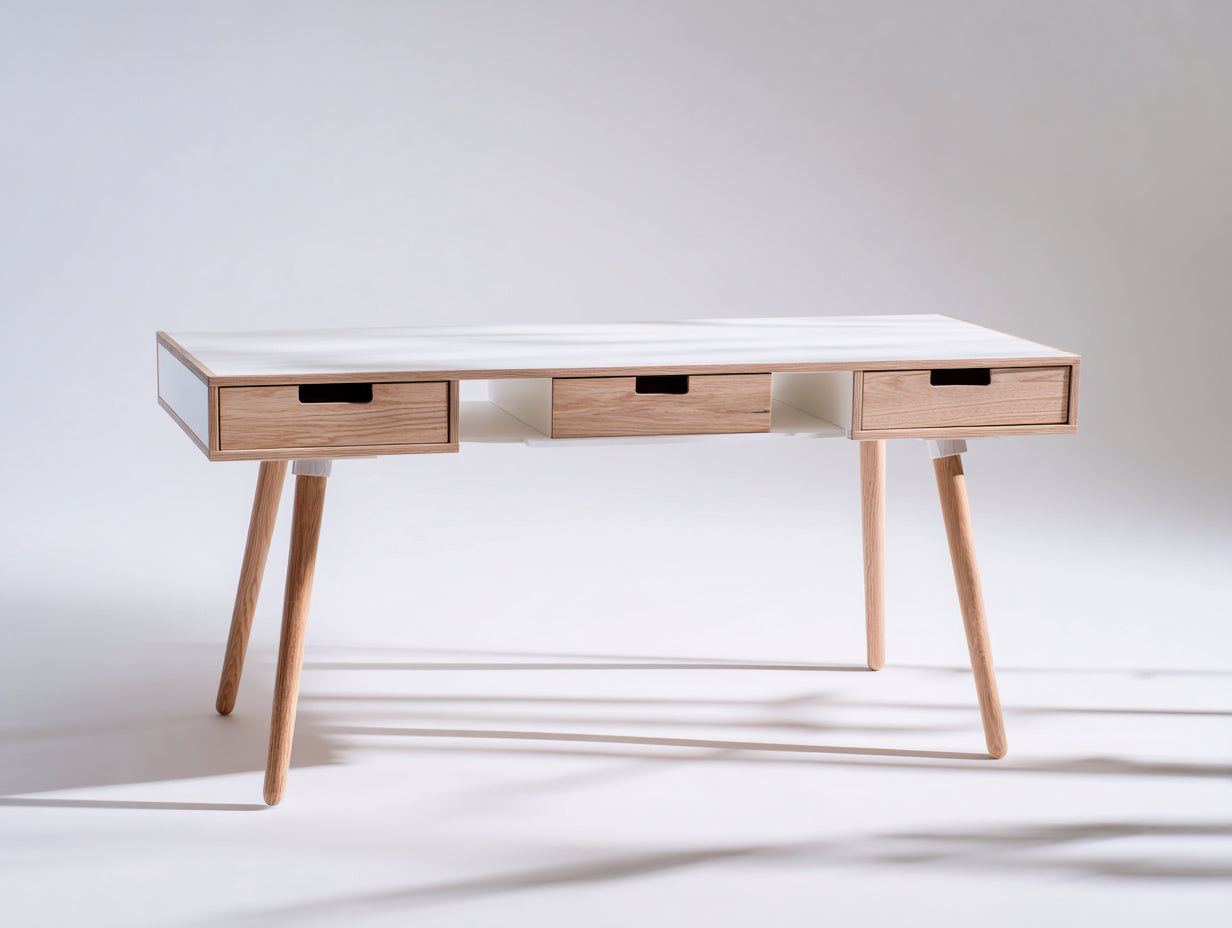 Bureau - Bois - 120x50x77 cm - Blanc-Chêne clair - Contemporain