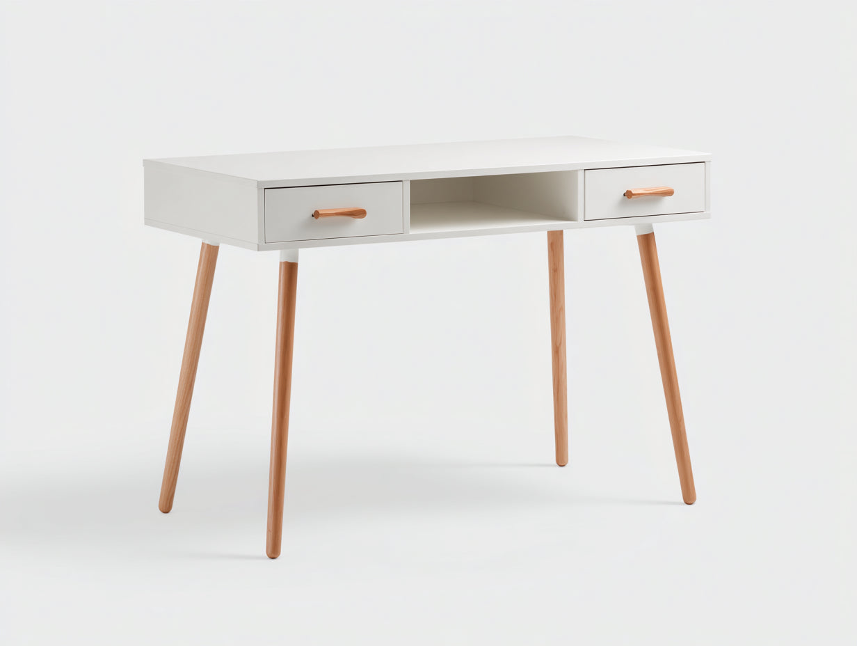 Bureau - Bois - 100x45x78 cm - Blanc-Bois naturel - Scandinave