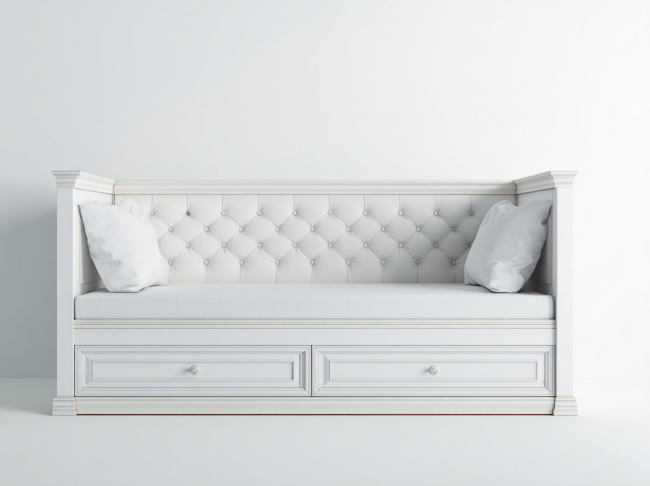 Canapé lit - bois-tissu - 210x95x88 cm - blanc - classique