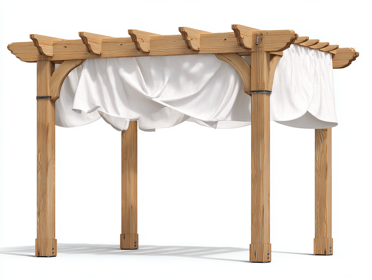 Pergolas et tonnelles - bois-tissu - 300x300x255 cm - bois naturel-blanc - classique