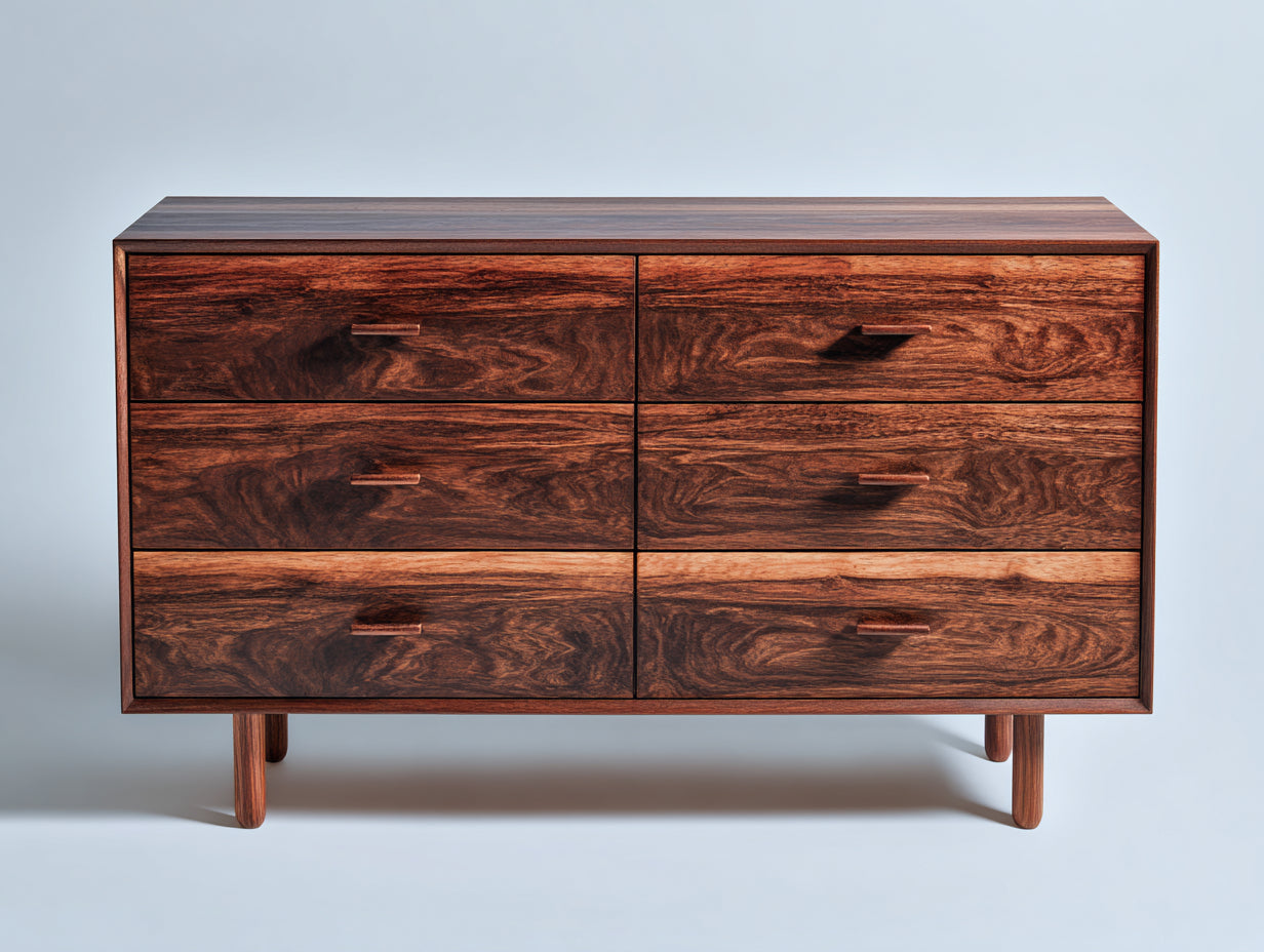 Commode - bois - 140x44x84 cm - brun noyer - mid-century