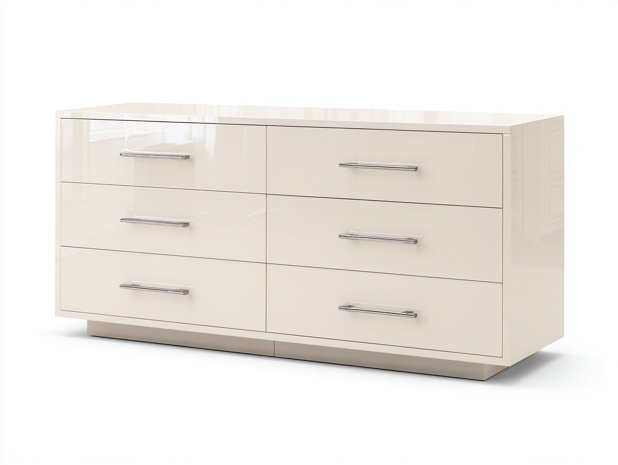 Commode - bois-métal - 138x46x76 cm - ivoire brillant - contemporain