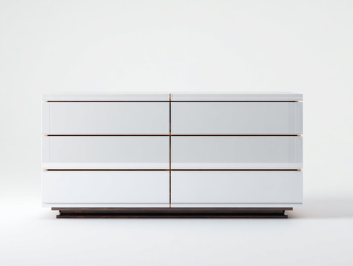 Commode - bois-métal - 160x47x82 cm - blanc laqué - luxe contemporain