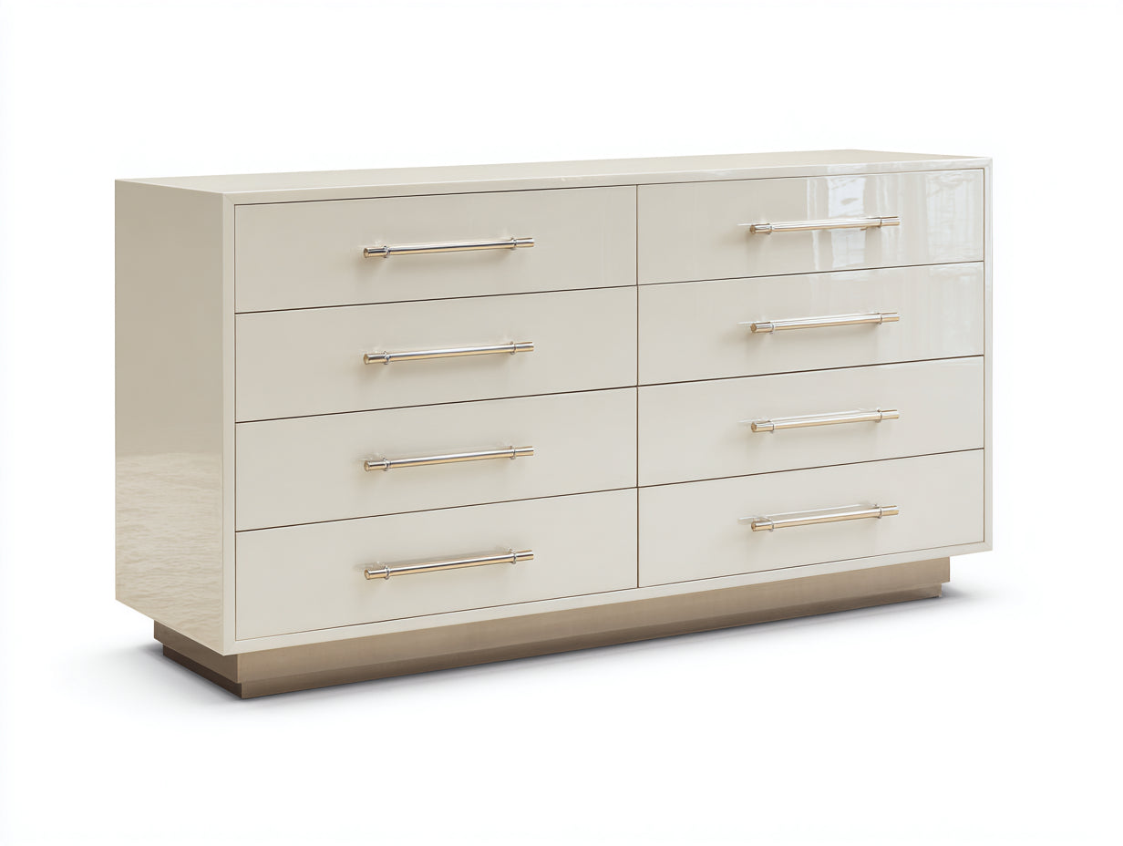 Commode - bois-métal - 152x48x82 cm - ivoire brillant - luxe moderne