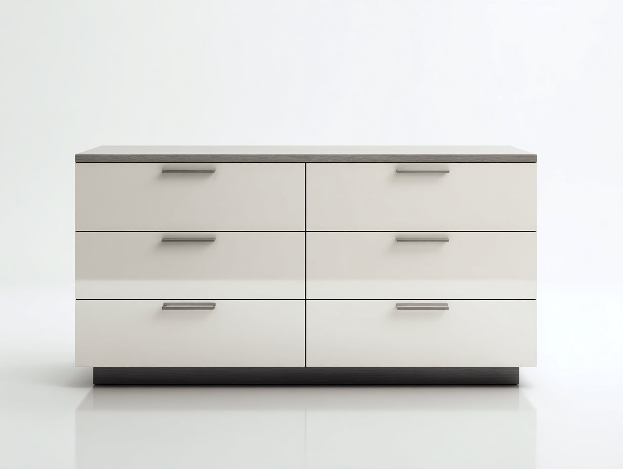 Commode - bois-métal - 140x45x78 cm - blanc-gris - moderne