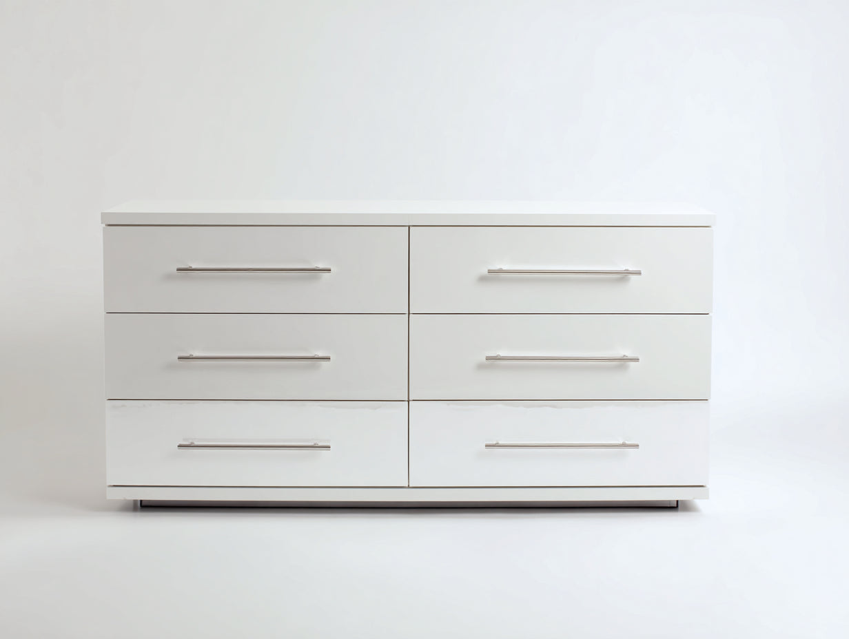 Commode - bois-métal - 142x45x78 cm - blanc brillant - moderne