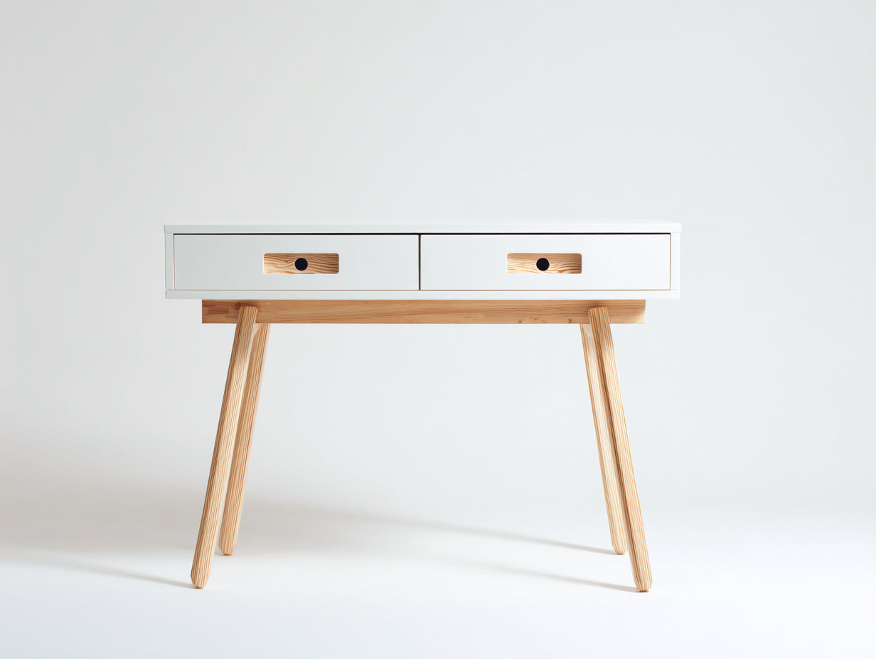 Bureau - Bois - 105x46x76 cm - Blanc-Bois naturel - Scandinave